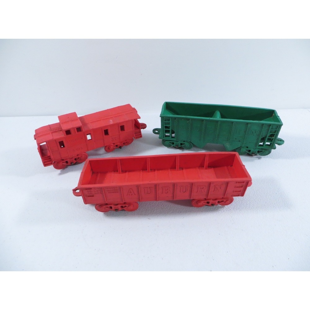 Lot of 3 Vintage Aubrun Rubber Train Cars Caboose Coal Gain Car Gondola‎